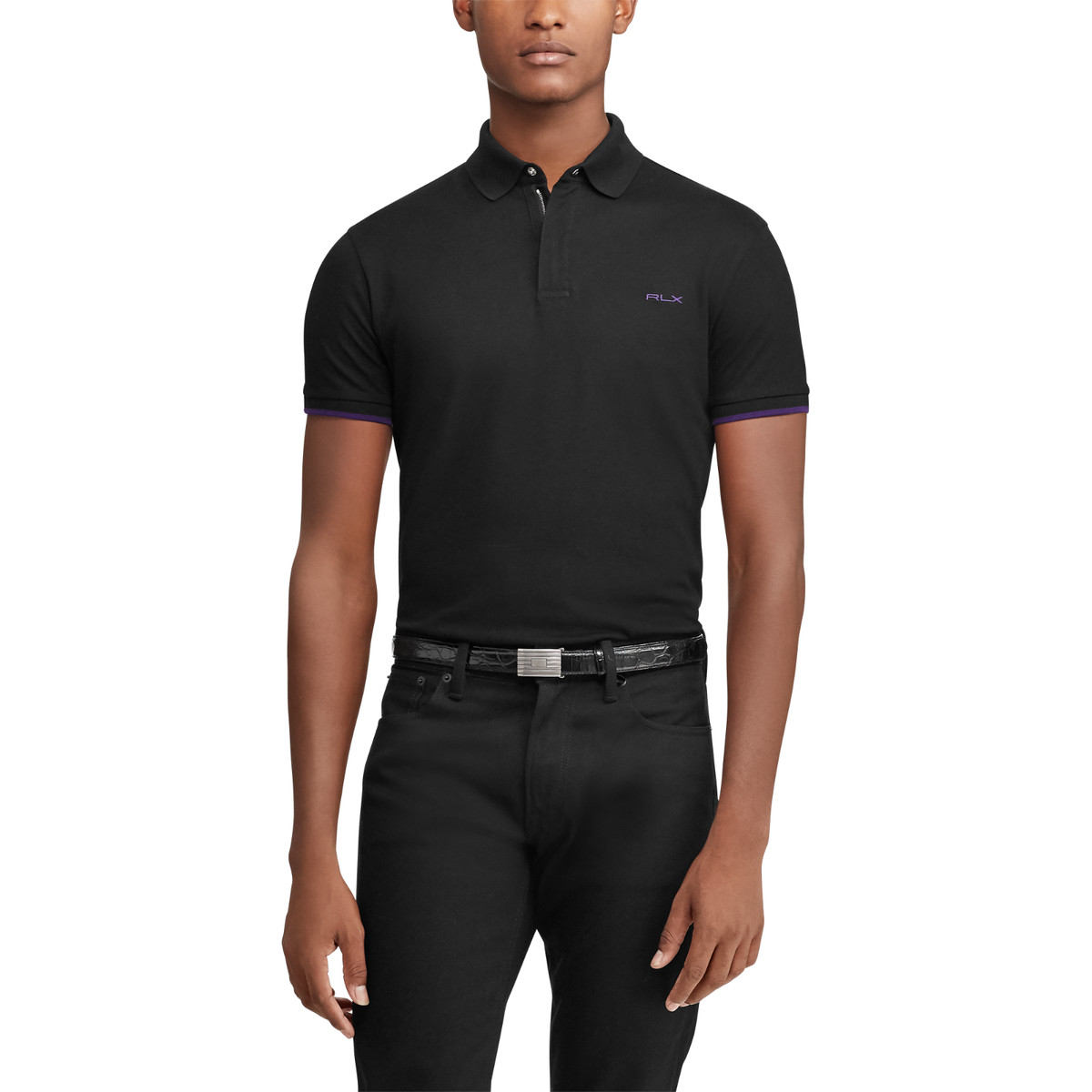 $395 Ralph Lauren Purple Label Black Zip Placket Stretch Pique Polo Sport Shirt