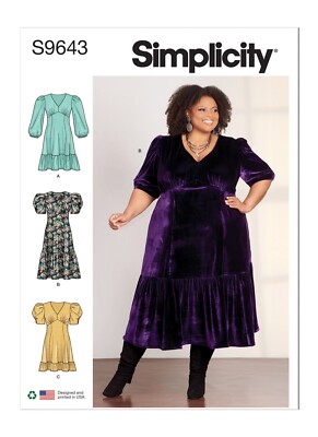 SIMPLICITY 9643 DAMEN KLEIDER Schnittmuster 20W-28W & 30W-38W ÜBERGRÖSSEN