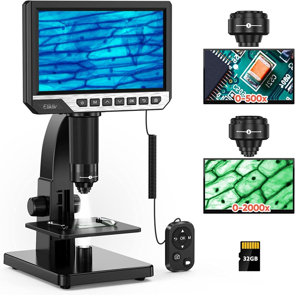 Elikliv 7'' LCD Digital Microscop 2000X Biological Microscope & Remote Control Elikliv 7'' LCD Digital Microscop 2000X Biological Microscope & Remote Control