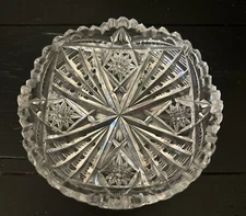 Vintage American Brilliant Cut Round  Crystal Sawtooth Rim Dish Ash Tray