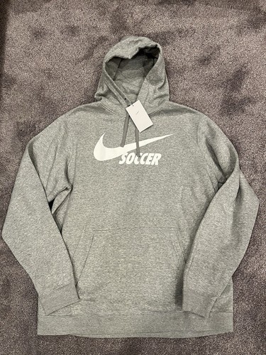 Nike NSW Club Fleece Soccer Swoosh Pullover Hoodie Grey/White Mens Size XL