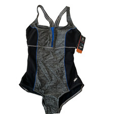 Speedo One Piece Swimsuit Womens Size 10 Black Grey Removable Cups Moderate Cut