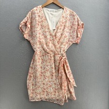 All In Favor Mini Wrap Dress Size Small V-Neck Lined Chiffon Orange NWT