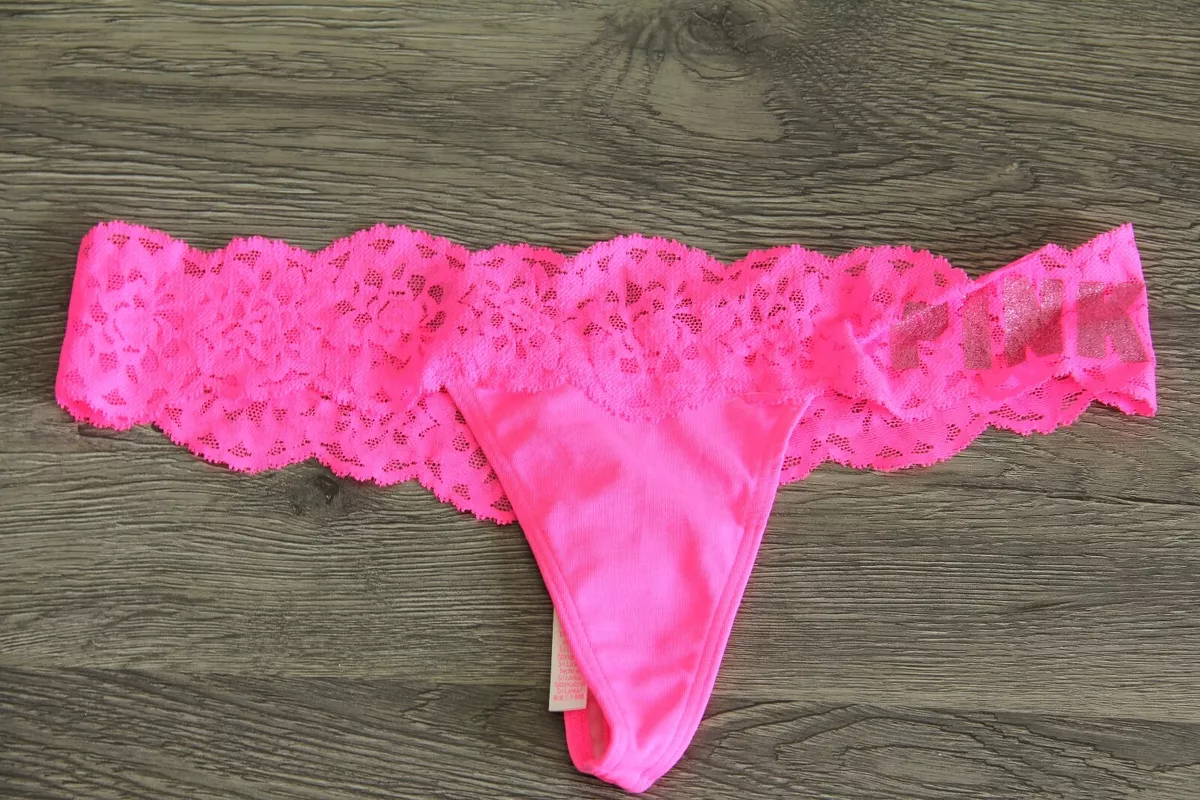 Victoria Secret Hot Pink Lacey Thong size med