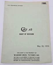 COLT .45 / 1959 TV Series Script, rare Leonard Nimoy episode "Night of Decision"
