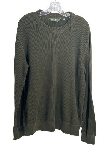 Eddie Bauer Men's XLT 100% Cotton Pullover Crew Neck Top Olive Green - 第 1/14 張圖片
