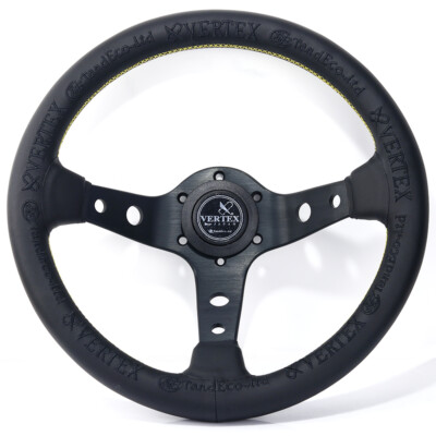 Embroidery 13inch Vertex Black Genuine Leather Drift Sport Steering Wheel