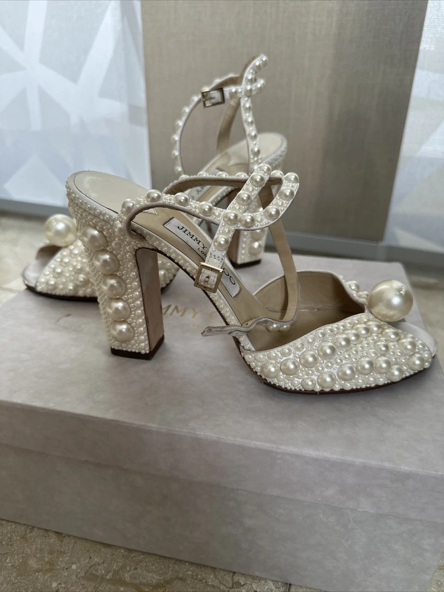 New Jimmy Choo Sacaria 100 Size 39.5, 9.5 White Satin Sandals with