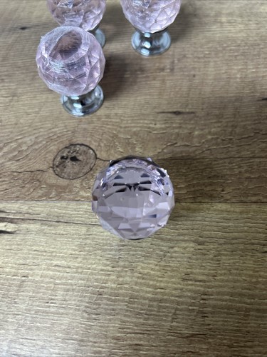 4 Pink Crystal Diamond Cut Glass ~Door Knobs ~Draw Pull ~Cabinet (NO SCREWS) - Picture 2 of 7