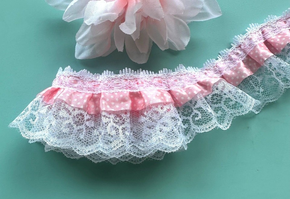 Red Ribbon Ruffle Trim 2 inch wide 2-Layer ruffled Lace Trim Ribbon select color price per ...