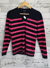 Tommy Hilfiger Pima Cotton Blend Sweater Petite Small Blue Striped Pink