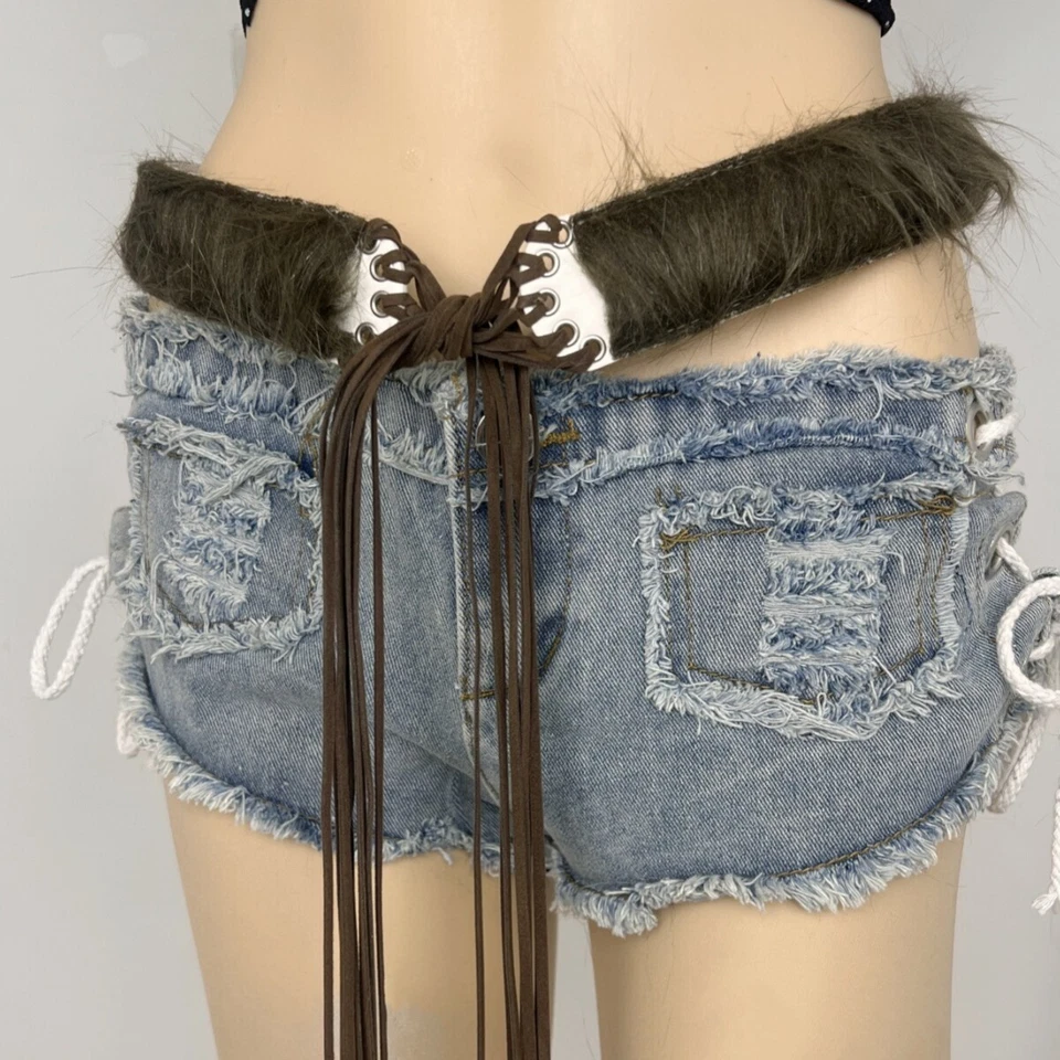 Hot Women Faux Fur Waist Belt Tassel Belts Furry Cinch Waistband Street Party - Image 2 of 4