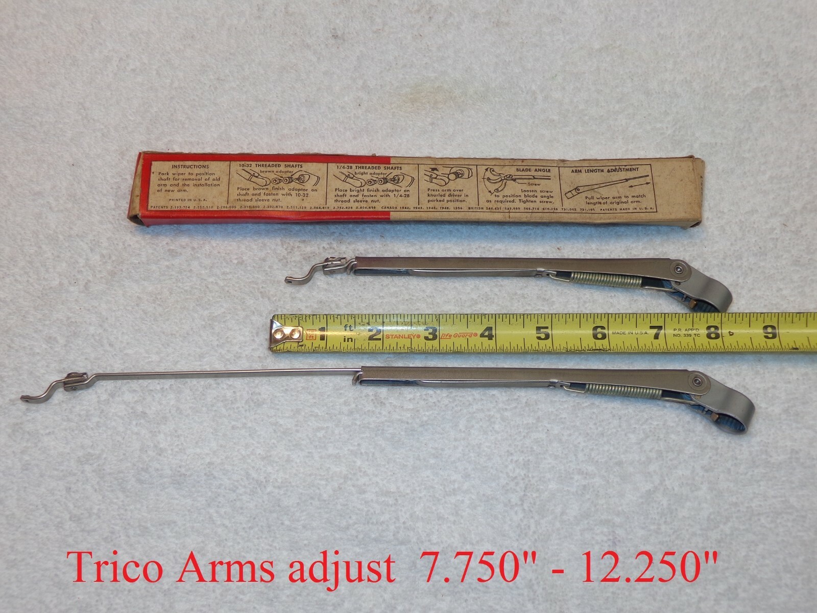(2)..‘NOS’ Trico Wipers Arms.....Adjustable 7 ¾” 12 ¼”.....Made in