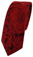Schmale Tigertie Seidenkrawatte In Rot Signalrot Bordeaux Paisley Gemustert