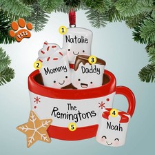 Personalized Hot Cocoa Family with Star - 4 Christmas Ornament - Four