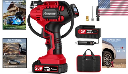 20V Cordless Tire Inflator with Digital Gauge & LED Light - Portable Air Pump - Picture 2 of 8