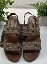 This is a Coach Double Banded Sandal in Signature Jacquard