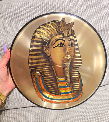  antique Egyptian Copper Wall Plate Decorative Hanging - King Tutankhamun Relief