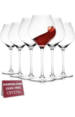 Gusto Nostro Crystal Glass Wine Glasses, Set of 6 Wine Glasses, Long Stem