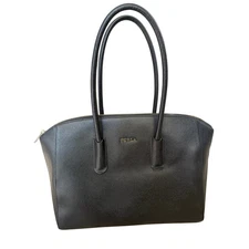 NWOT FURLA Genuine Leather Black Tote Shoulder Bag Top Zip Fits A4 & 13" Laptop
