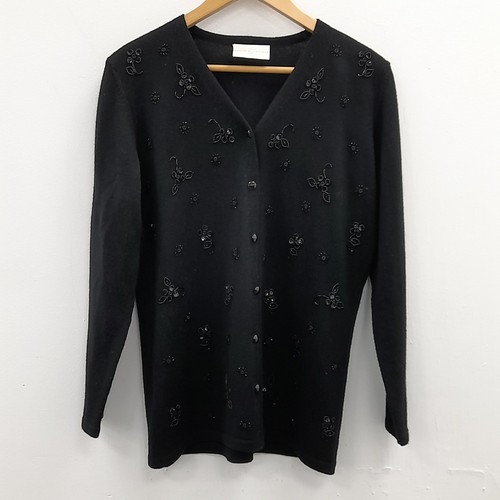 Country Casuals Beaded Cardigan M UK 10 Black Wool Blend Womens RMF08-LW