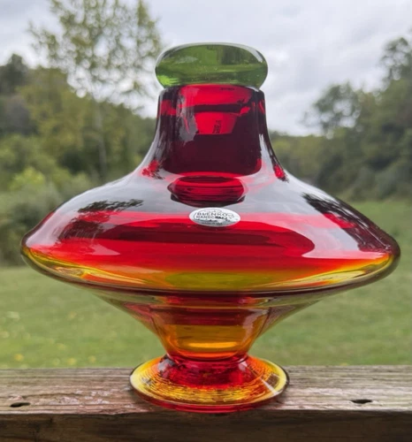 Blenko Glass UFO Visitor Decanter & Rocket - Tangerine with Absinthe Stopper