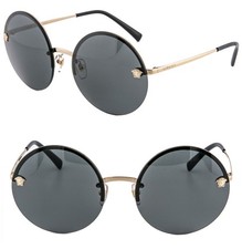 VERSACE VE2176 GLAM Stud Medusa Head Stud 2176 Black Gold Round Sunglasses