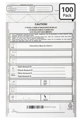 JKMCIM Tamper-Evident Bank Deposit Bags 9x12 Self-Sealing LDPE 100 Pack
