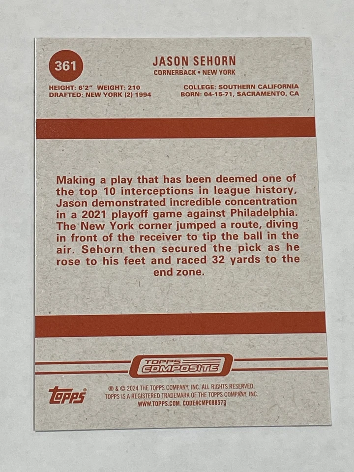 2023 Topps Composite Football Rainbow Foilboard - Jason Sehorn - New York Giants - Image 2 of 2