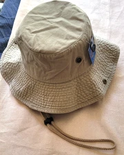 Gelante Bucket Hat XL Khaki Beige Hat with Chin Cord Snap Sides Cotton New