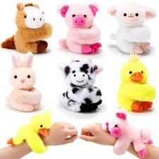 6 Pack Stuffed Animal Slap Bracelets for Kids, 8 Inch Plush Animal Wrist Cute...