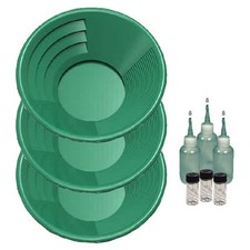 Sluice Monkey 3 Pack of 12-inch Green Gold Pans, 4oz Sniffers, Vials
