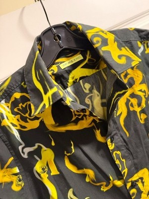 Vintage Versace Jeans Couture Black & Yellow Baroque Abstract Long Sleeve Shirt