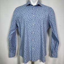 Original Penguin Slim Fit Blue Gingham Floral Button Down Shirt Men's LARGE