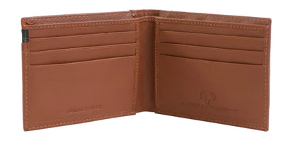 Jack Abrahams Goat Nappa Leather Bi-Fold Wallet Cognac wBlack Trim NIB $95 ret