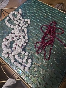 Vtg Feather Christmas Tree Mercury Glass Beaded Garland  Plus Vtg Popcorn Beaded