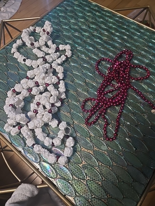 Vtg Feather Christmas Tree Mercury Glass Beaded Garland  Plus Vtg Popcorn Beaded