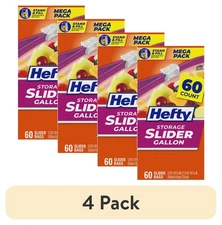 (4 pack) Hefty Slider Kitchen Storage Bags, gallon Size, 60 Count