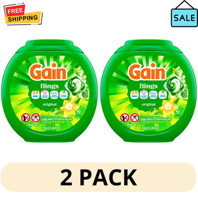 2 Pack Gain Flings 4in1 Pods each 60Ct Original Scent Oxi Febreze Laundry