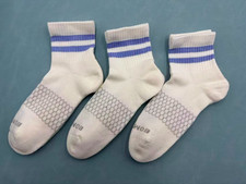 3 Pairs Bombas Women's Solid Quarter socks Size Medium 8-10.5 Blue Stripe White