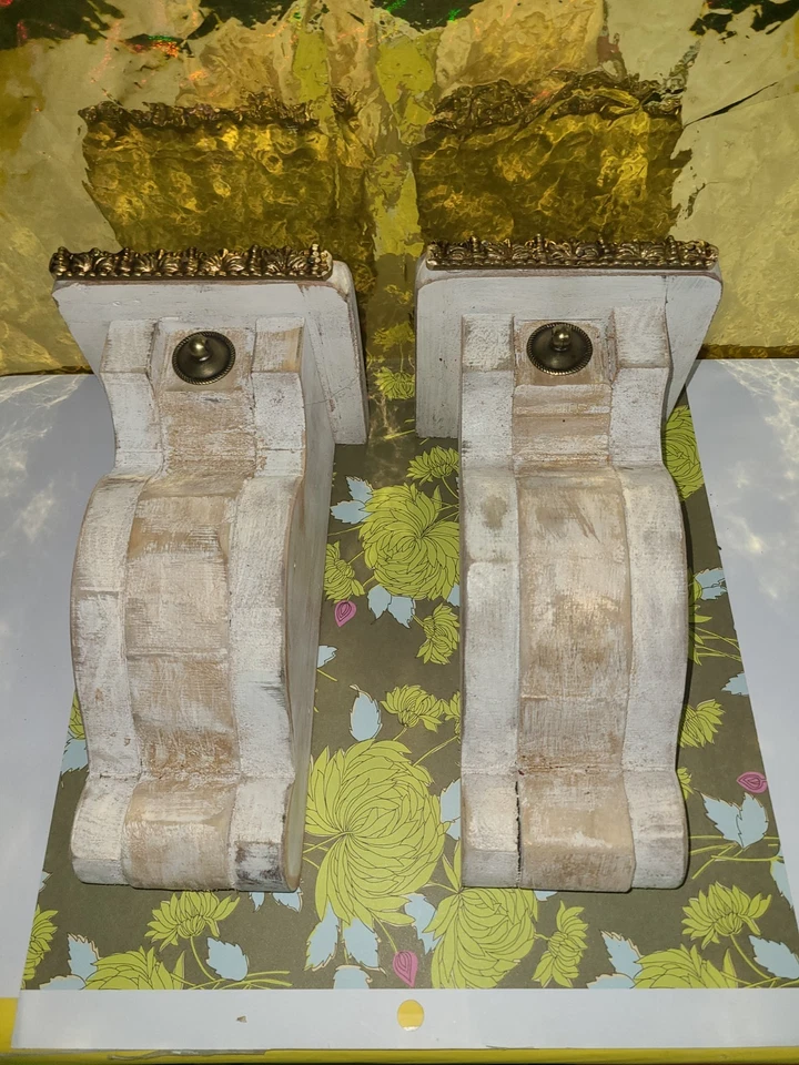 Par de soportes de ménsula de porche Shabby Chic de madera/latón grandes estilo vintage Foto 4 de 4