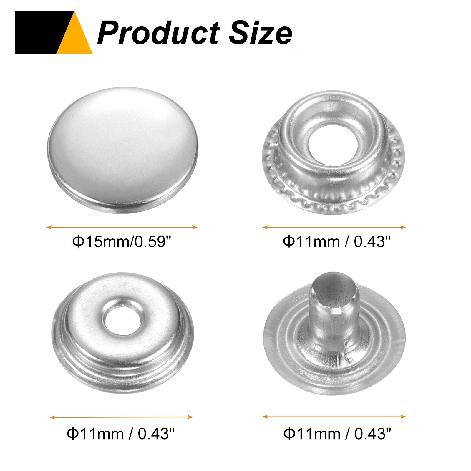 30Set Press-Stud Cap Button 15mm Metal Snap Fastener for Crafts, Silver