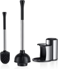 Toilet Plunger  Bowl Brush Set 2 in 1 Stainless Steel Heavy Duty Toilet Cleaner