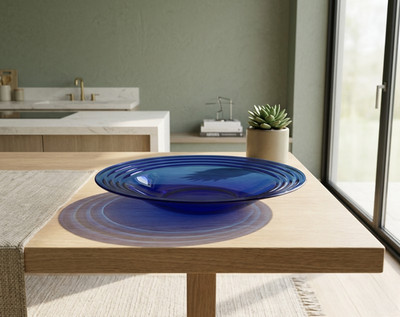 Vintage Bormioli Rocco Forum Saphir Cobalt Glass Bowl 8.5  Ribbed Serving Dish