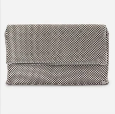 OLGA BERG KIMBERLY MESH BAG, CLUTCH, SILVER, GREAT CONDITION
