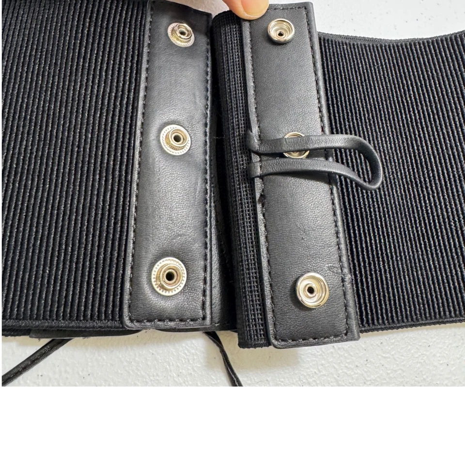 Nuevo sin etiquetas De Colección Para Mujer Zara Negro Elástico Corsé Estilo Cinturón Ancho Con Cordones Frontal Cincher Foto 3 de 4