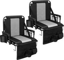 2PK Folding Stadium Seats   Portable Bleacher Chairs with Armrests  Cup Holder