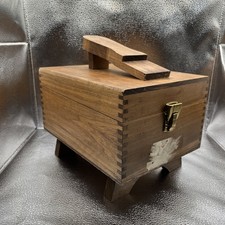 Vtg MCM KIWI Shoe Shine Box Valet Oak Wood Storage Handcrafted Dovetailed Relic