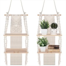 2 Pack Macrame Wall Hanging Shelf 2 Tier Handmade Boho Hanging Wall Shelf Flo...