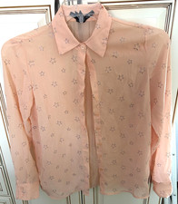 ALI & KRIS SHEER Coral LONG SLEEVE BLOUSE WITH SPARKLE STARS SZ Small